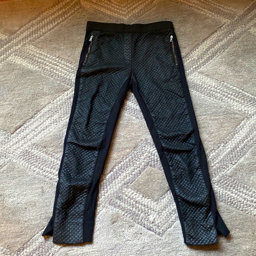 BCBG cropped quilted black faux leather leggings small
